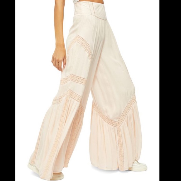 Free People Lovin Easy Lace Pants Trousers Size L Boho Tan - Picture 6 of 17